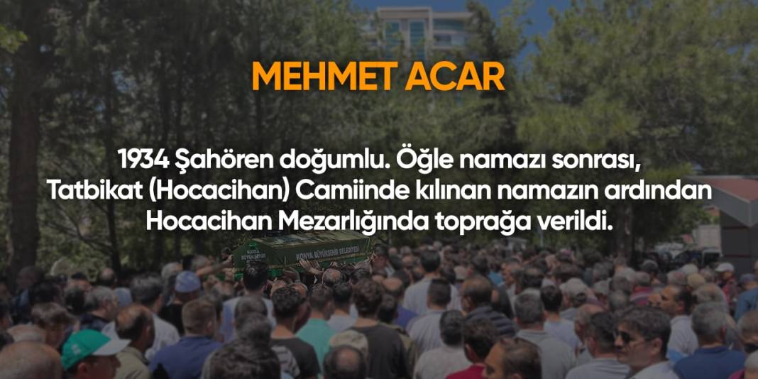 Konya'da bugün vefat edenler | 20 Temmuz 2024 13